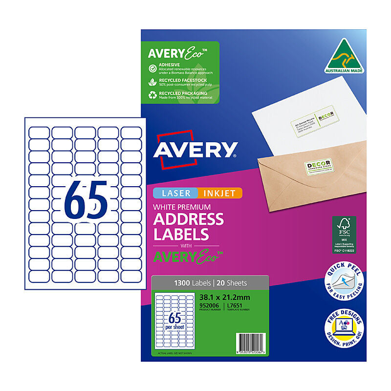 AveryEco Lbl L7175 65UP 20SHT