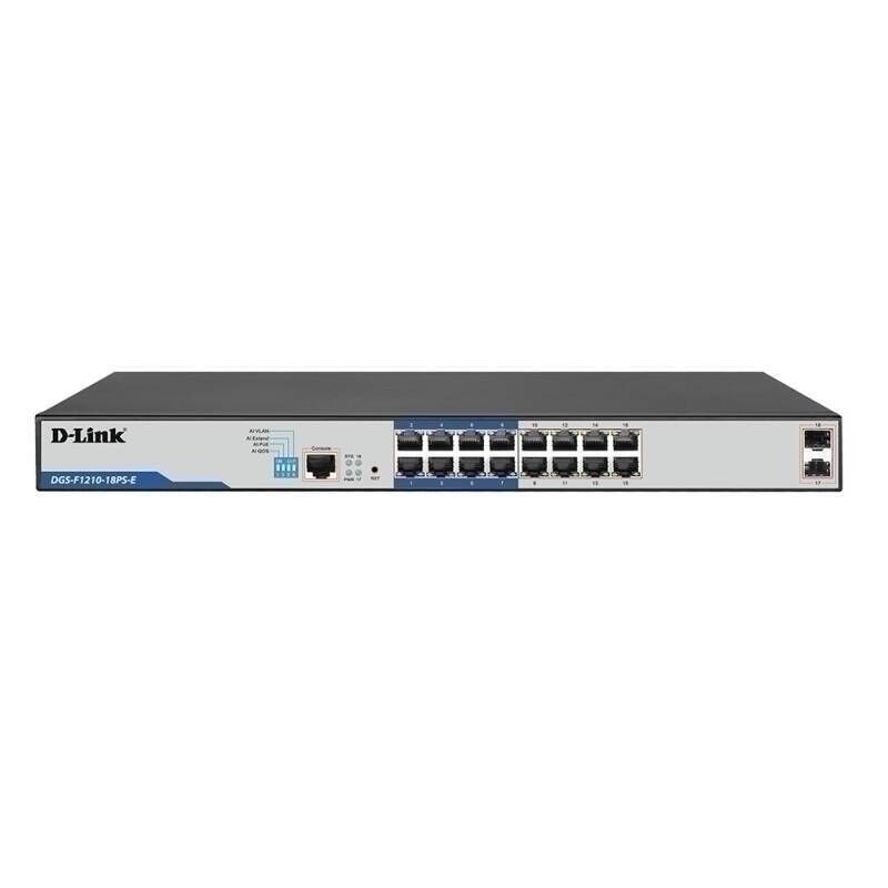 D-Link 18-Port Gigabit Smart Managed PoE+ Switch with 16 PoE+ Ports (8 Long Reach) [DGS-F1210-18PS-E