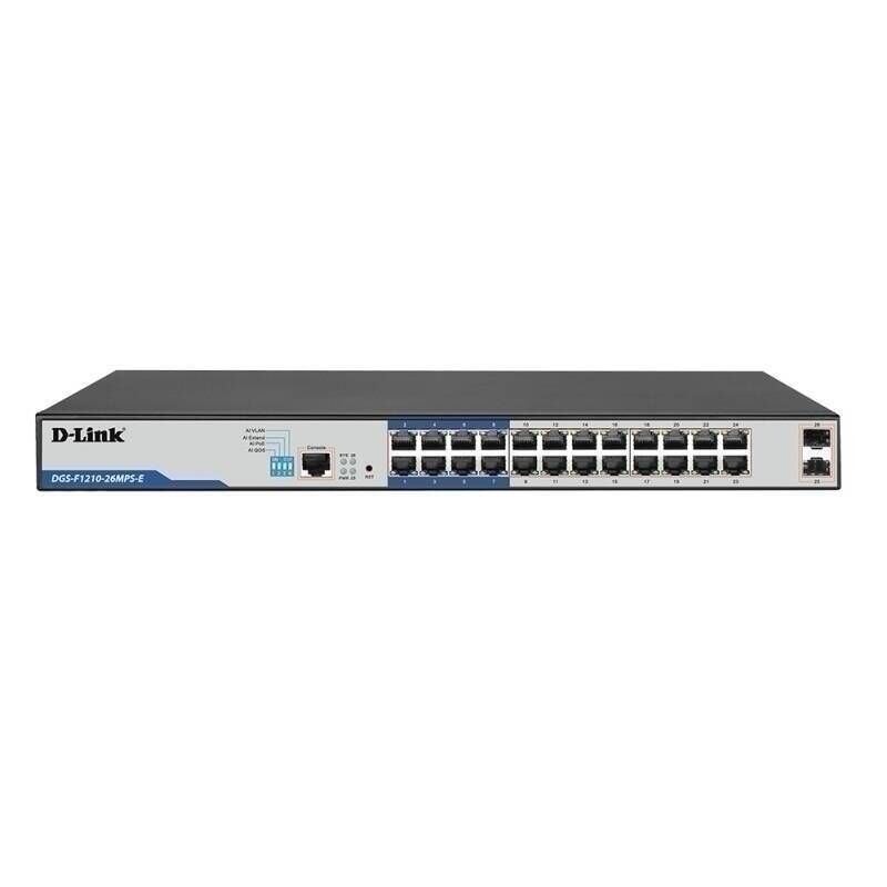 D-Link 26-Port Gigabit Smart Managed PoE+ Switch with 24 PoE+ Ports (8 Long Reach) + 2 SFP Ports [DG