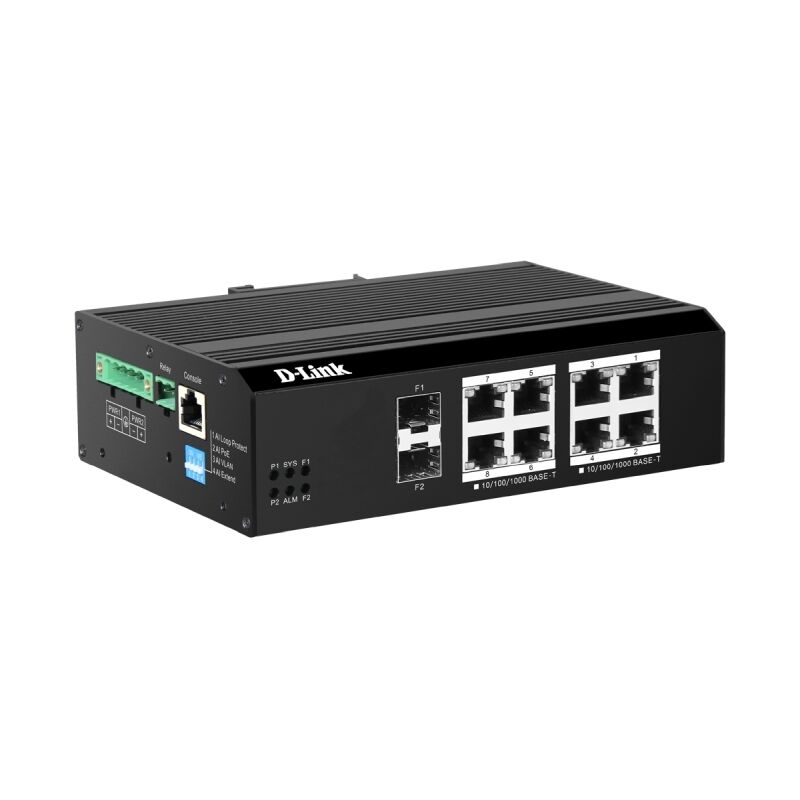 D-Link 10-Port Gigabit Industrial Smart Managed PoE+ Switch with 8 PoE ports & 2 SFP ports [DIS-F200
