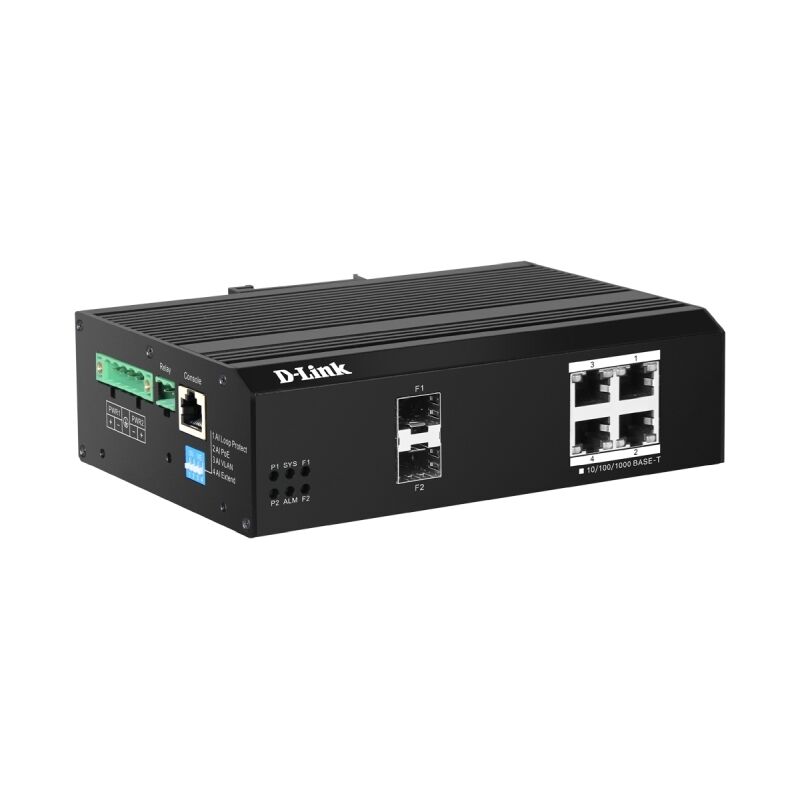 D-Link 6-Port Gigabit Industrial Smart Managed PoE+ Switch with 4 PoE ports & 2 SFP ports [DIS-F200G