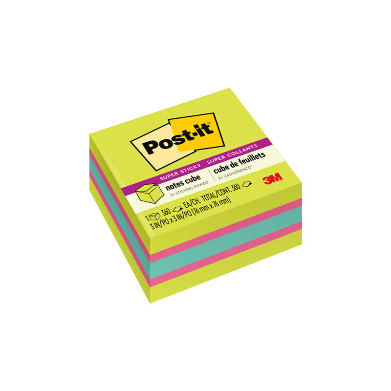 Post-It Super Sticky Notes Cube 76 x 76mm 5-Pack