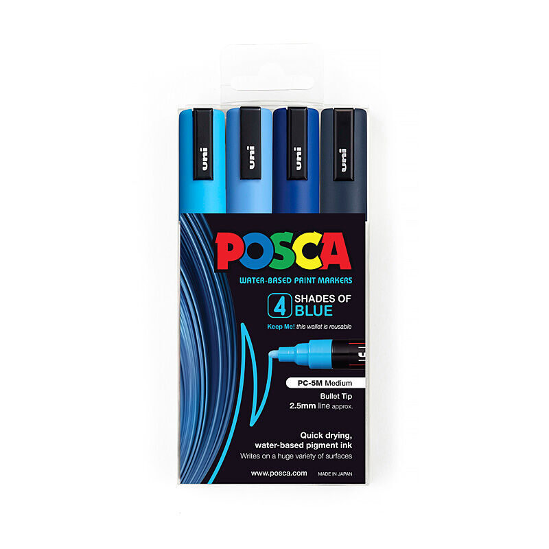 Posca PC-5M Med Blt Blues Pk4