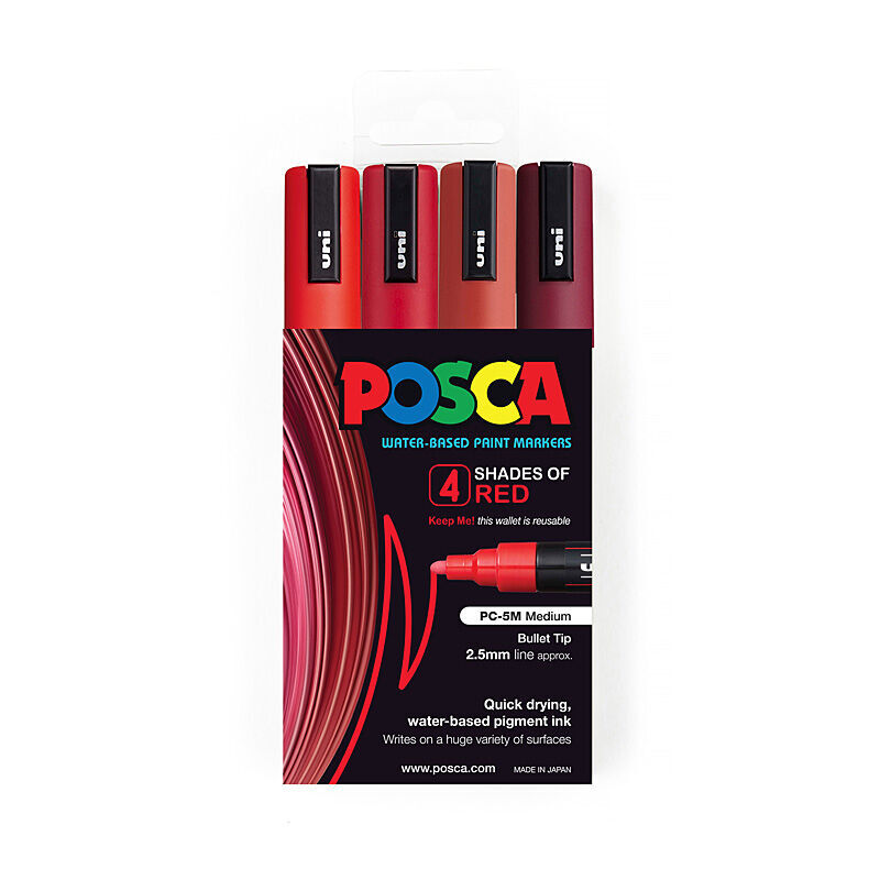 Posca PC-5M Med Blt Reds Pk4