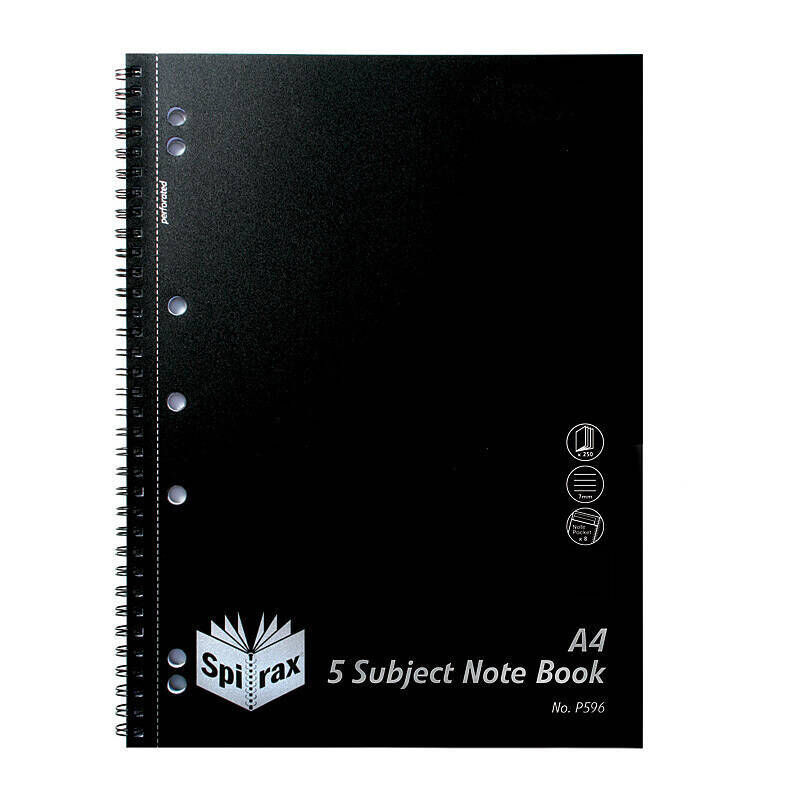 Spirax P596 PP 5Subject N/book A4 250P Blk S/O Pk5