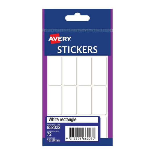 Avery 18x38mm White Rectangle Stickers 72-Pack - Box of 10