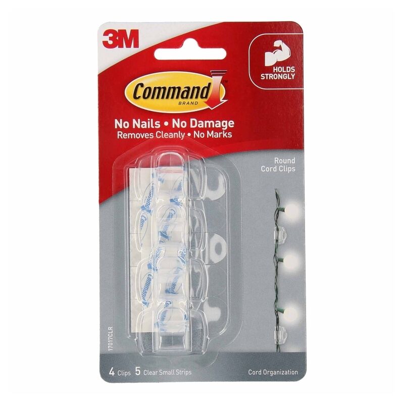 Command 17017CLR Round Cord Clips Clear 4-Pack - Box of 6