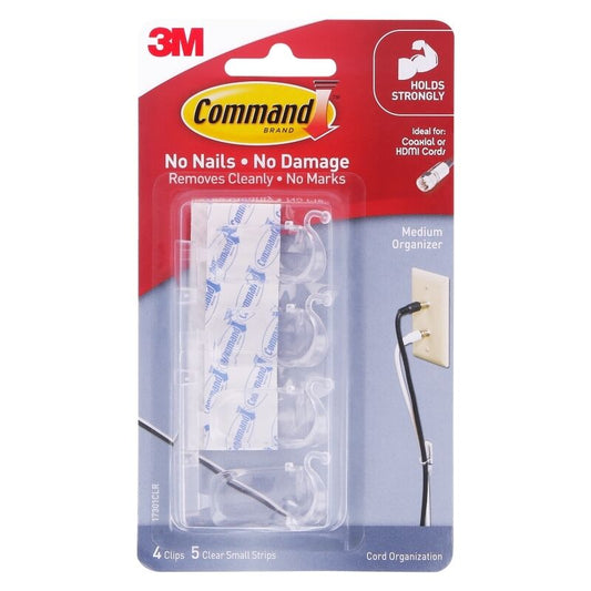 Command 17301CLR Medium Cord Organisers Clear 4-Pack - Box of 6