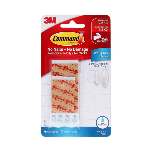 Command WET-22ES Medium & Large Wet Area Refill Strips 6-Pack - Box of 6