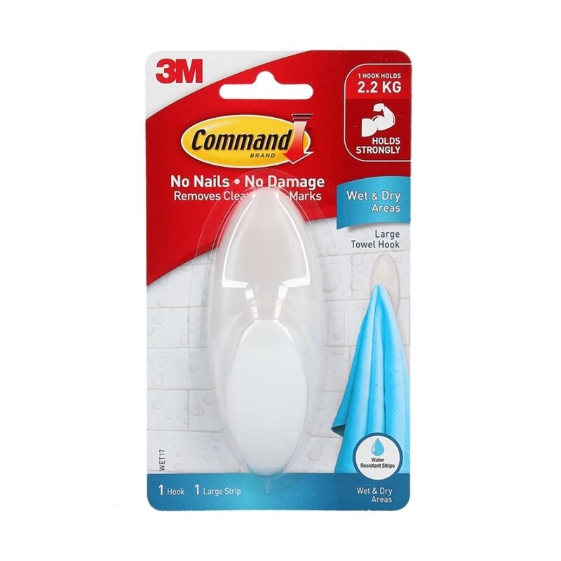Command WET17ES Large Wet Area Towel Hook - Box of 4