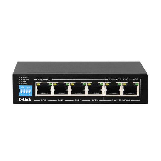 D-Link 6-Port Gigabit PoE Switch with 4 Long Reach PoE Ports and 2 Uplink Ports [DGS-F1006P-E]