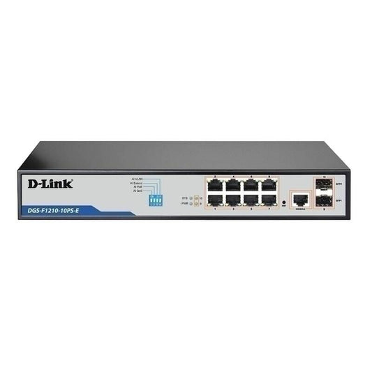 D-Link 10-Port Gigabit Smart Managed PoE+ Switch with 8 Long Reach PoE Ports + 2 SFP Ports [DGS-F121