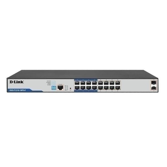 D-Link 18-Port Gigabit Smart Managed PoE+ Switch with 16 PoE+ Ports (8 Long Reach) [DGS-F1210-18PS-E