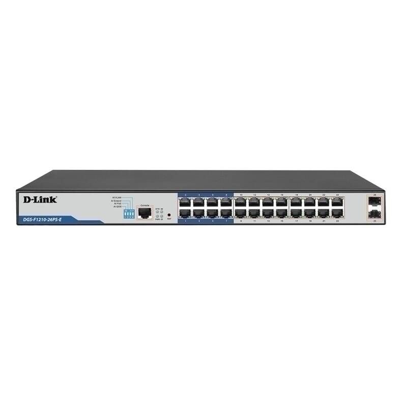 D-Link 26-Port Gigabit Smart Managed PoE+ Switch with 24 PoE+ Ports (8 Long Reach) + 2 SFP Ports [DG