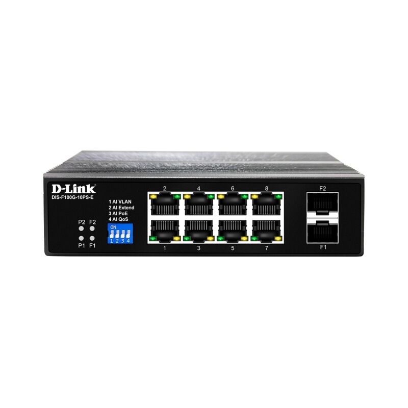 D-Link 10-Port Gigabit Industrial PoE+ Switch with 8 PoE ports & 2 SFP ports [DIS-F100G-10PS-E]