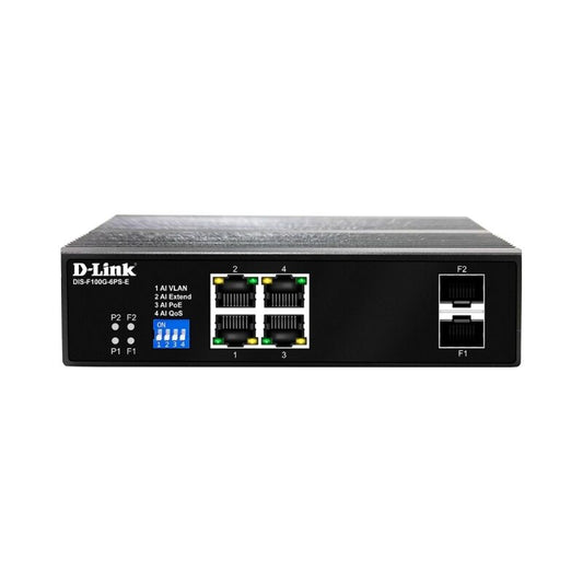 D-Link 6-Port Gigabit Industrial PoE+ Switch with 4 PoE ports & 2 SFP ports [DIS-F100G-6PS-E]