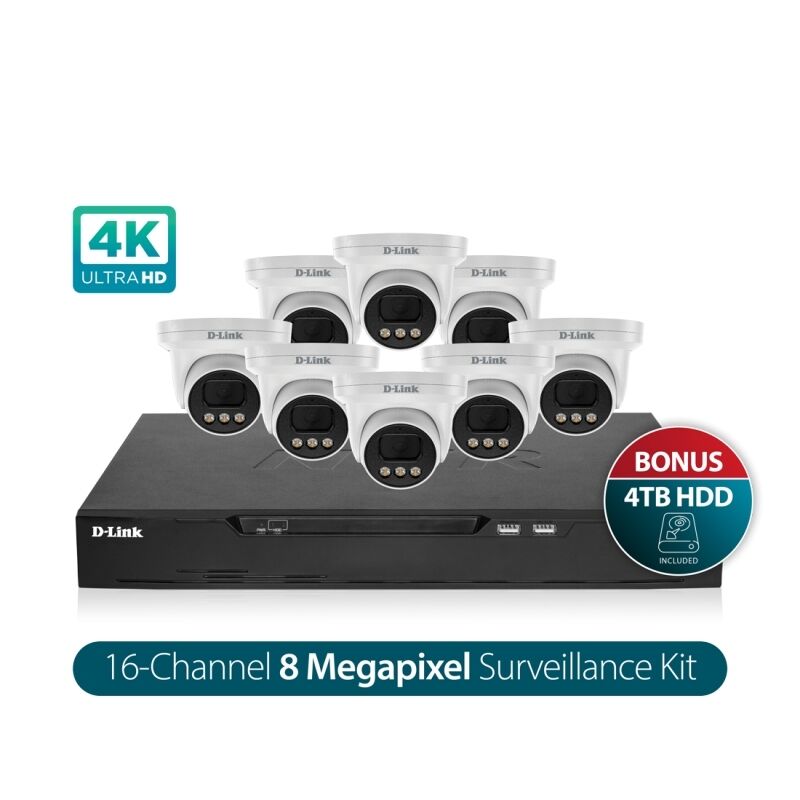 D-Link Vigilance Surveillance Kit 16CH NVR & 8 x 8MP Turret Cameras 4TB HDD [DNR16P-8MP-4TB]