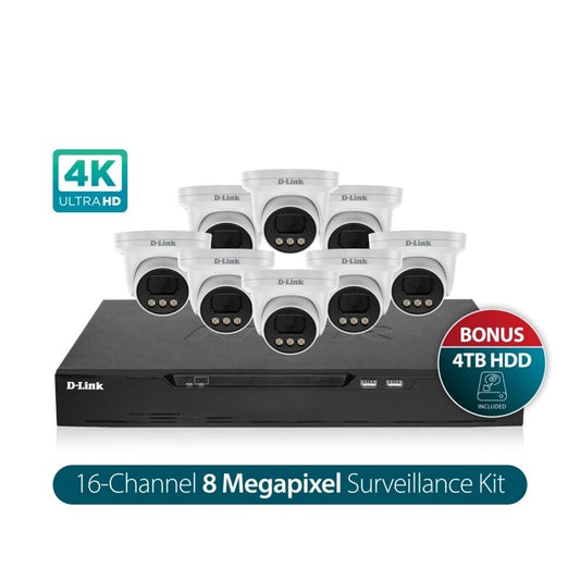 D-Link Vigilance Surveillance Kit 16CH NVR & 8 x 8MP Turret Cameras 4TB HDD [DNR16P-8MP-4TB]