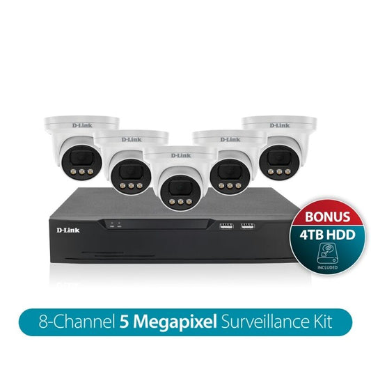 D-Link Vigilance Surveillance Kit 8CH NVR & 5 x 5MP Turret Cameras 4TB HDD [DNR8P-5MP-4TB]