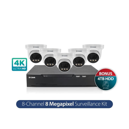 D-Link Vigilance Surveillance Kit 8CH NVR & 5 x 8MP Turret Cameras 4TB HDD [DNR8P-8MP-4TB]