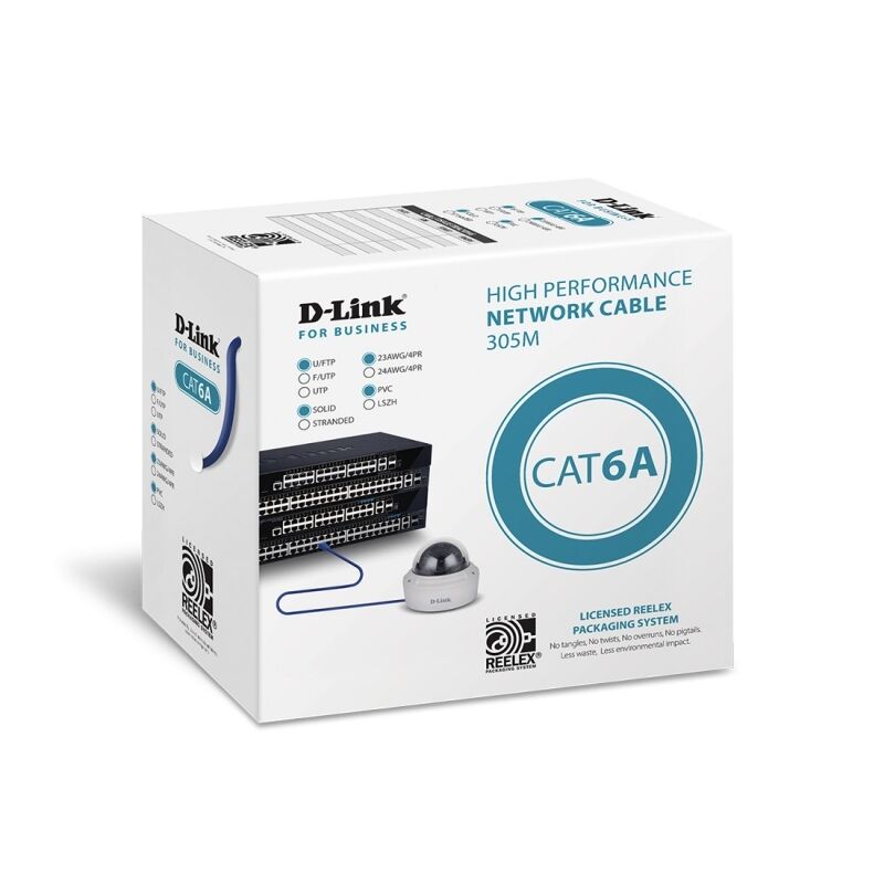 D-Link Cat6A U-FTP 23AWG Network Cable 305m in Reelex packaging Blue [NCB-6AUFS23BLU-305]