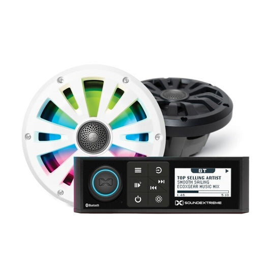 ECOXGEAR Marine AM/FM/Bluetooth Digital Media Player + LED Light Controller + 6.5 inch Speakers [SEI