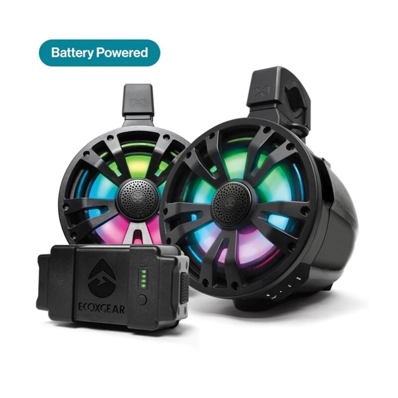 ECOXGEAR ETB08 2-Pack Black 8 Inch Marine Amplified Speakers + 1 Battery Pack [SEI-ETBAT7701AU]