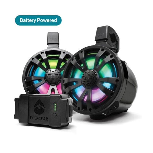 ECOXGEAR ETB08 2-Pack Black 8 Inch Marine Amplified Speakers + 1 Battery Pack [SEI-ETBAT7701AU]
