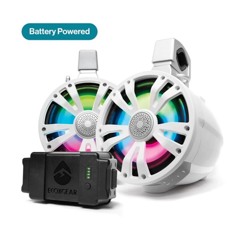 ECOXGEAR ETB08 2-Pack White 8 Inch Marine Amplified Speakers + 1 Battery Pack [SEI-ETBAT7708AU]