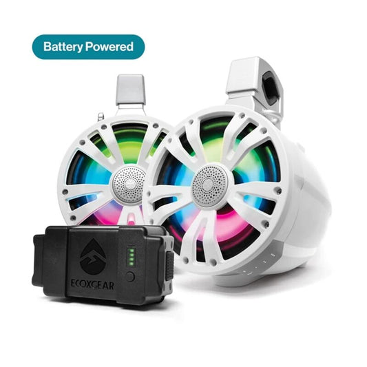 ECOXGEAR ETB08 2-Pack White 8 Inch Marine Amplified Speakers + 1 Battery Pack [SEI-ETBAT7708AU]