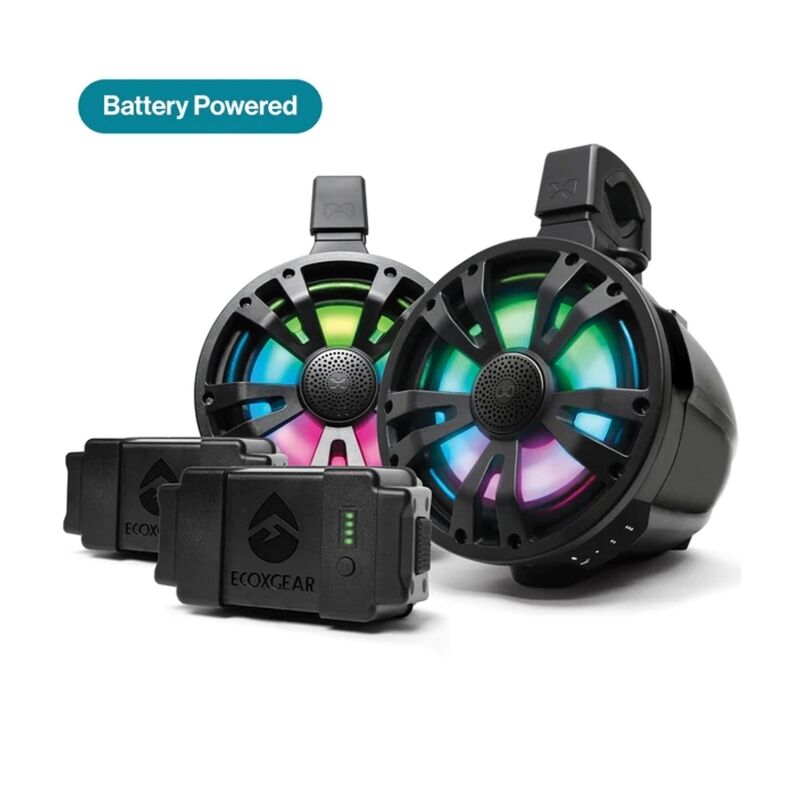 ECOXGEAR ETBB08 2-Pack Black 8 Inch Marine Amplified Speakers + 2 Battery Pack [SEI-ETAMPBAT7701AU]