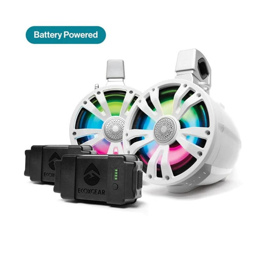 ECOXGEAR ETBB08 2-Pack White 8 Inch Marine Amplified Speakers + 2 Battery Pack [SEI-ETAMPBAT7708AU]