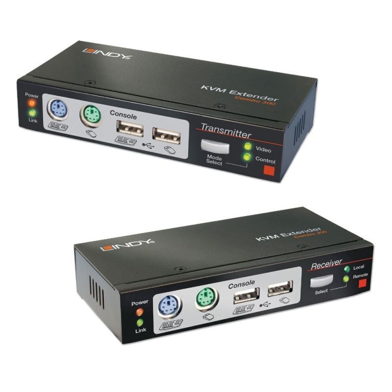 Lindy 300m CAT5/6 KVM Extender Combo USB-A & VGA [39378]