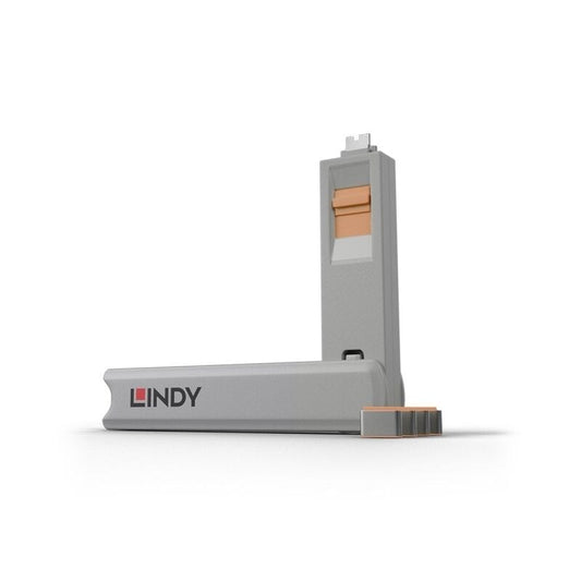 Lindy USB-C Port Blockers & Key 4 Pack (Orange) [40428]