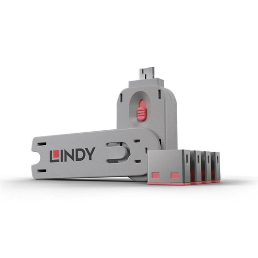 Lindy USB-A Port Blocker 4 Pack + Key Pink [40450]