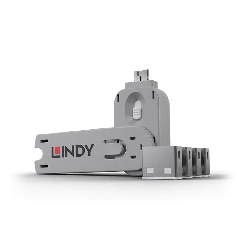Lindy USB-A Port Blocker 4 Pack + Key White [40454]