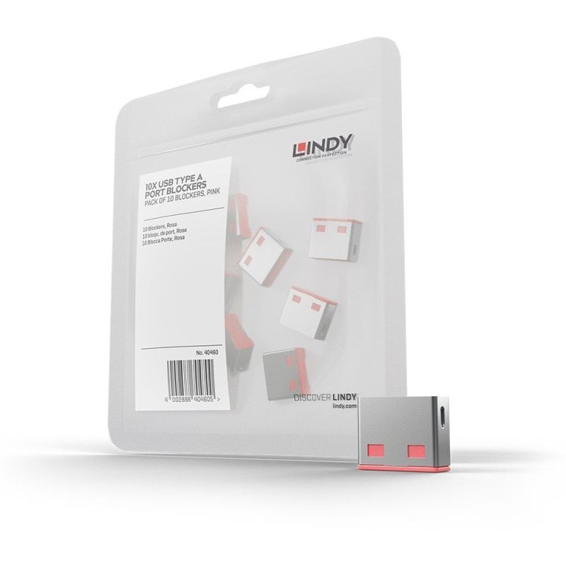 Lindy USB-A Port Blocker (no key) 10 Pack Pink [40460]