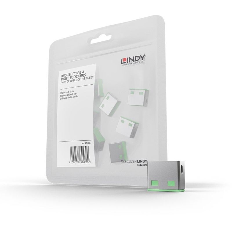 Lindy USB-A Port Blocker (no key) 10 Pack Green [40461]