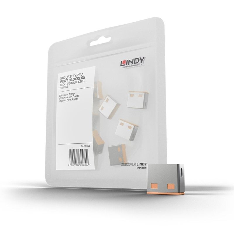 Lindy USB-A Port Blocker (no key) 10 Pack Orange [40463]