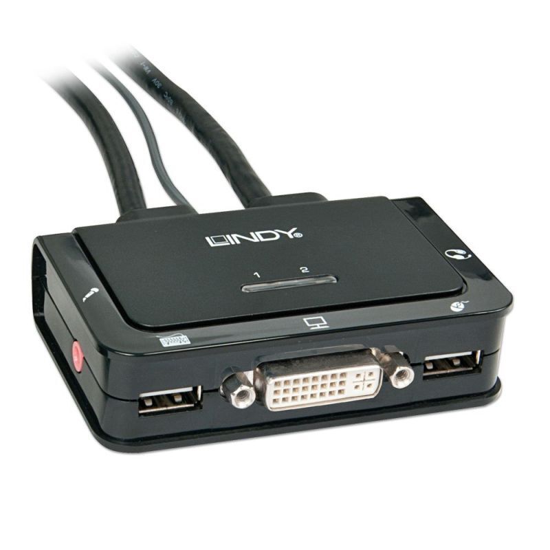 Lindy 2 Port DVI USB-A 2.0 & Audio KVM Switch Compact [42341]
