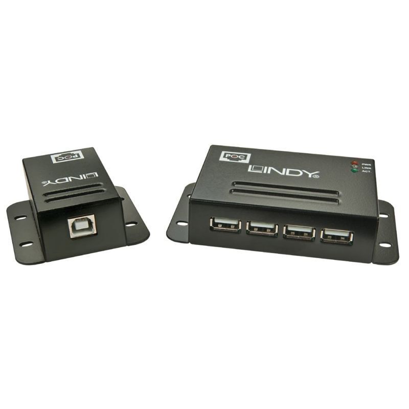 Lindy 50m 4-Port CAT5/6 USB-A 2.0 Extender Power Over CAT5/6 [42681]