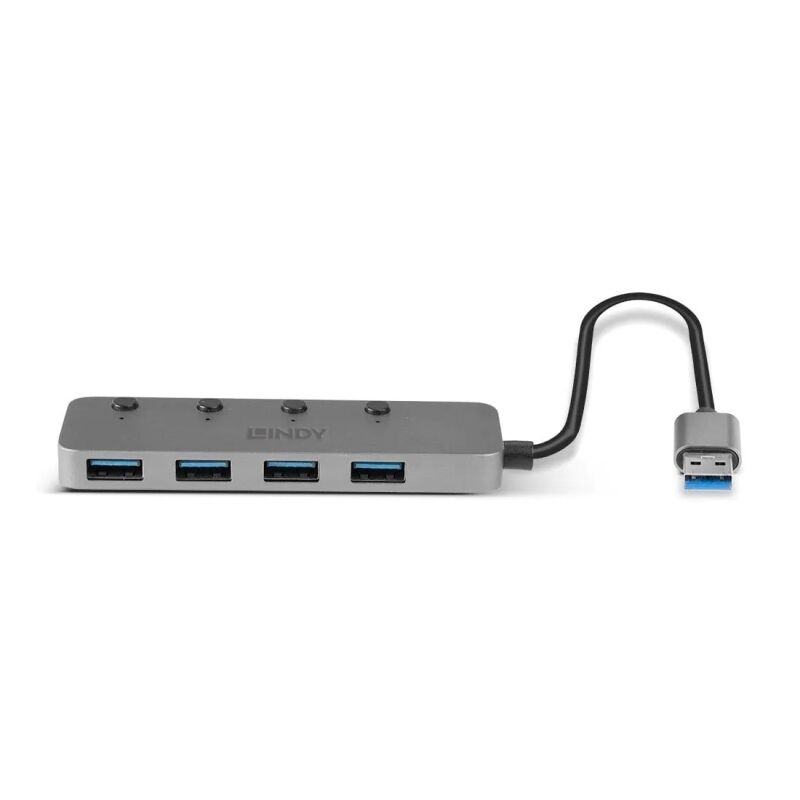Lindy USB-A 3.0 4 Port Hub with On/Off Switches [43309]