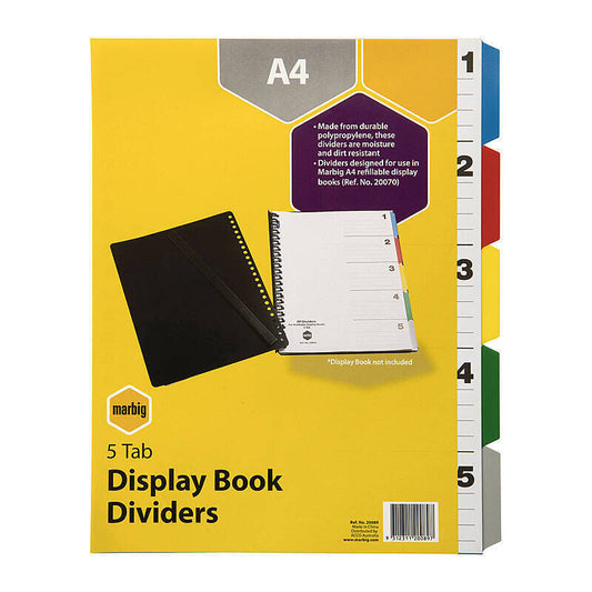 Marbig D/Book Indices & Dividers 5 Tab PP A4 Multi