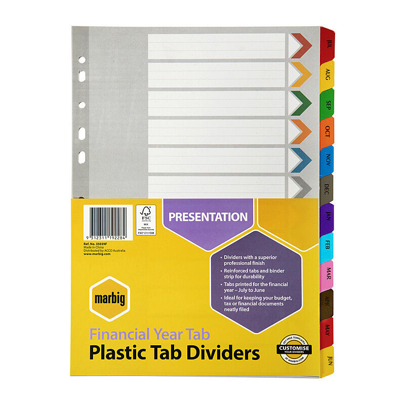 Marbig Indices & Divider Financial Yr Tab Reinf A4