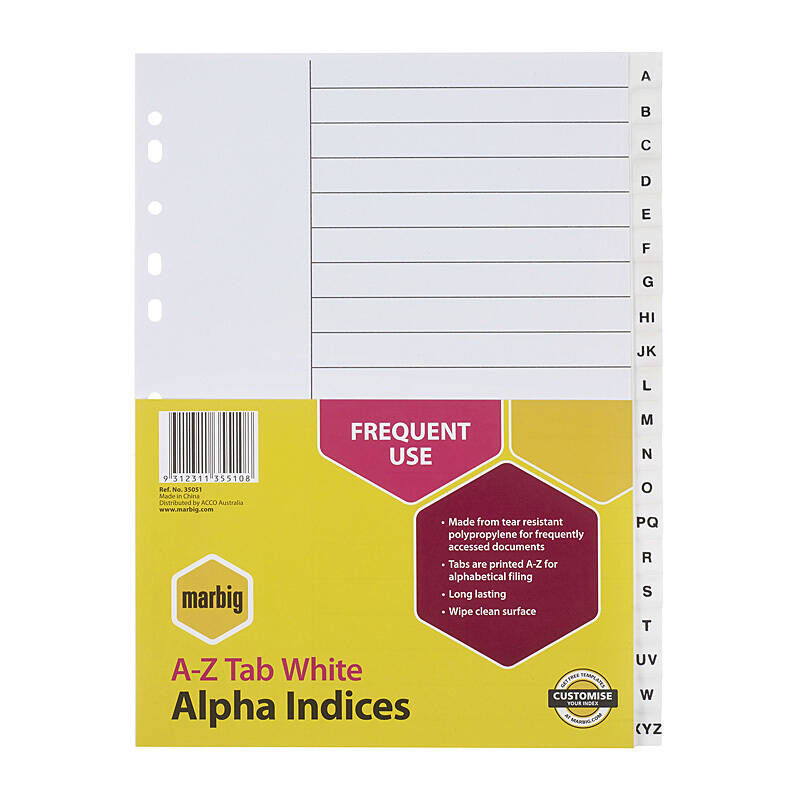 Marbig Indices & Dividers A-Z Tab Pp A4 White