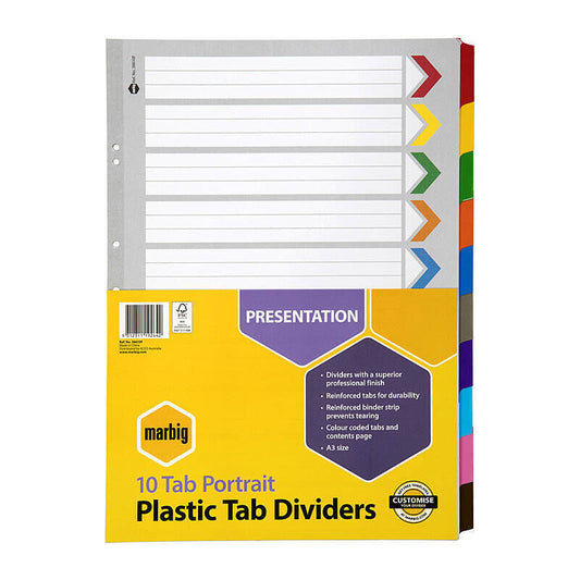Marbig Indices & Divider 10 Tab Reinforce A3 Portr