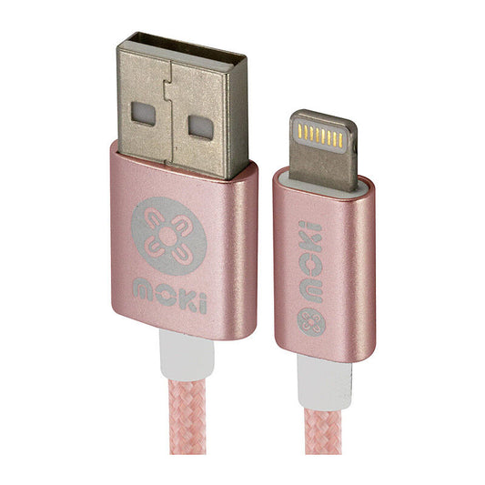 Moki Lightning to USB SynCharge Braided Cable 3meters Rose Gold [ACC MSTLCAKSRG]