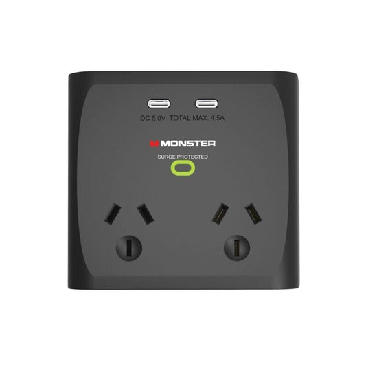 Monster Dual Socket Surge Protector with Dual USB-C Ports Black [MT-FPDSU700B]