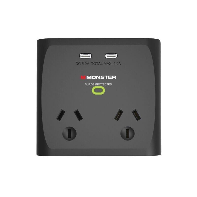 Monster Dual Socket Surge Protector with Dual USB-C Ports Black [MT-FPDSU700B]