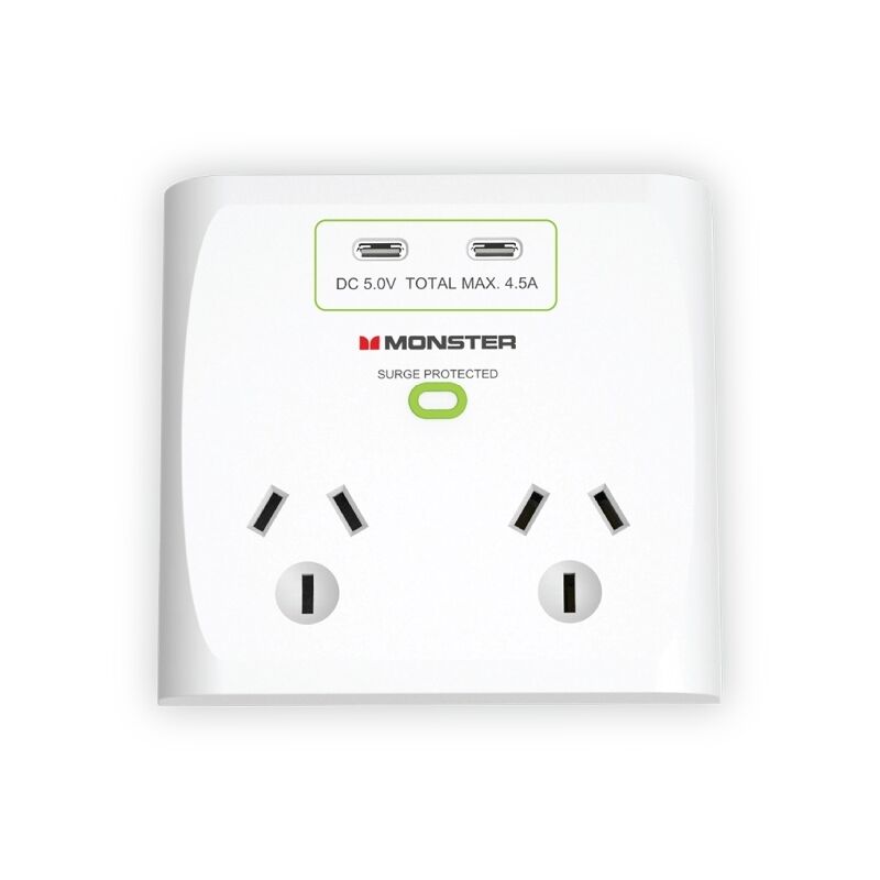 Monster Dual Socket Surge Protector with Dual USB-C Ports White [MT-FPDSU700W]